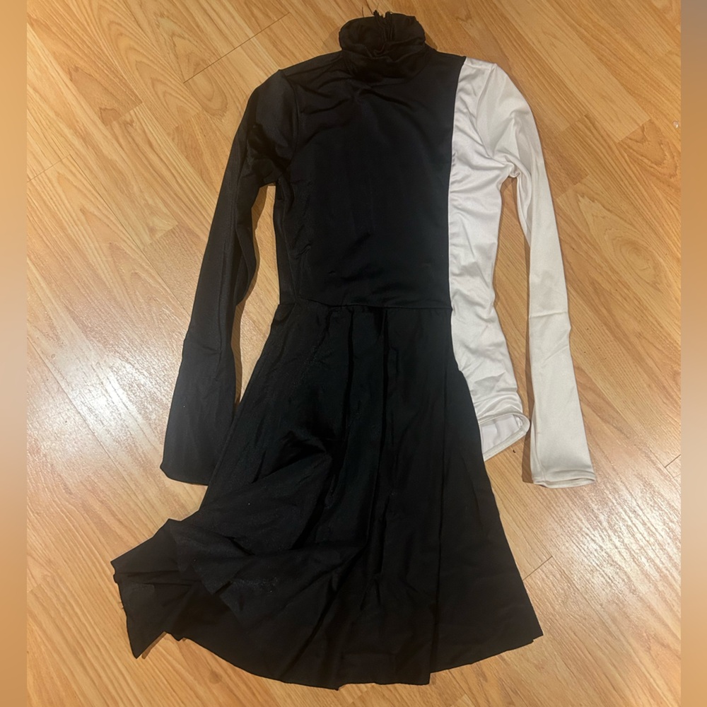 weissman black and white split half skirt high neck long sleeve dance costume